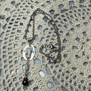 guardian angel, Peruvian opal & pearl pendant Necklace